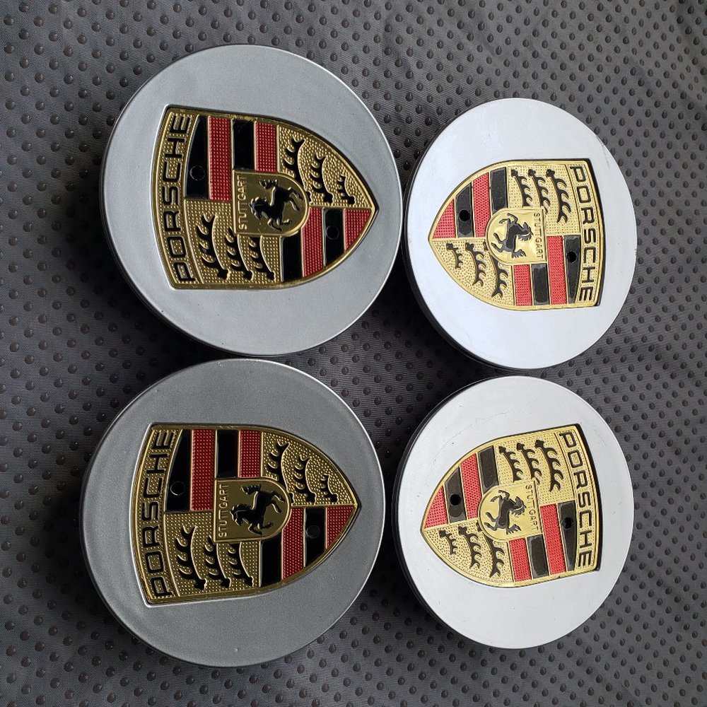 76mm Silver center caps, fits Cayenna Carrera Porsche 911 rims, set of 4